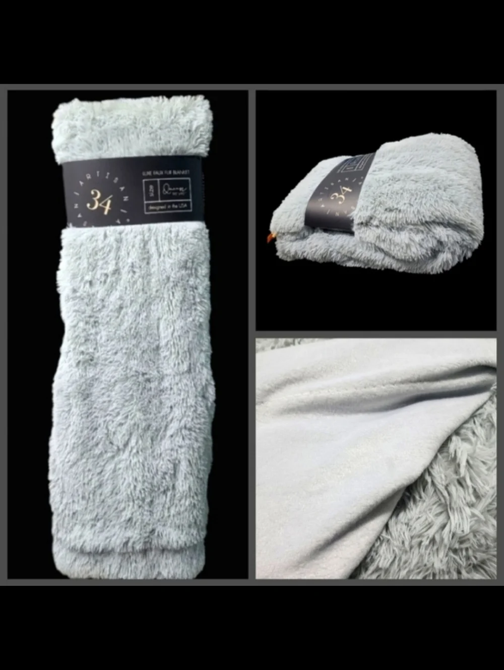 Artisan 34 Lux Faux Fur Shaggy Soft & Cozy Glam Queen Blanket Gray New